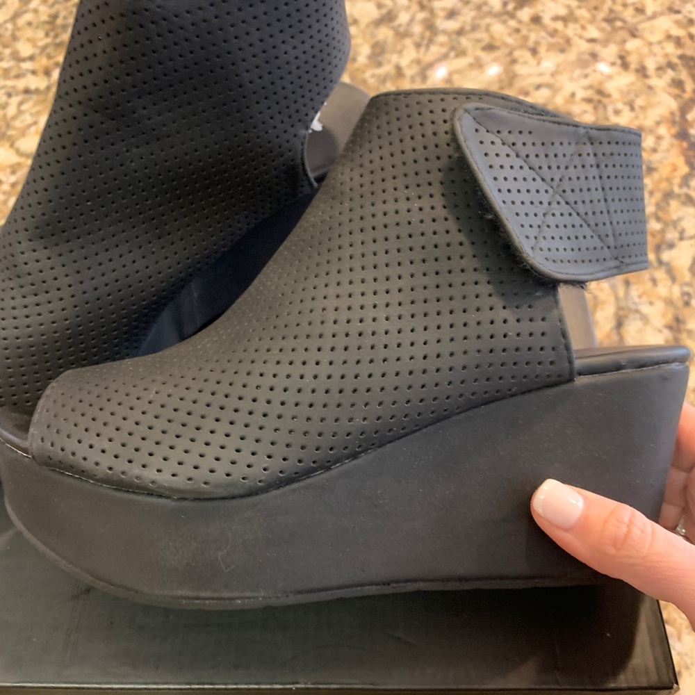 Platform Wedge Peep Toe Ankle Bootie,Black, - Picture 10 of 14